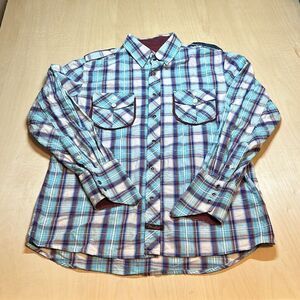 Fender Guitar Sky Blue Brown Plaid Snap LONG SLEEVE SHIRT embroidered logo Mediu